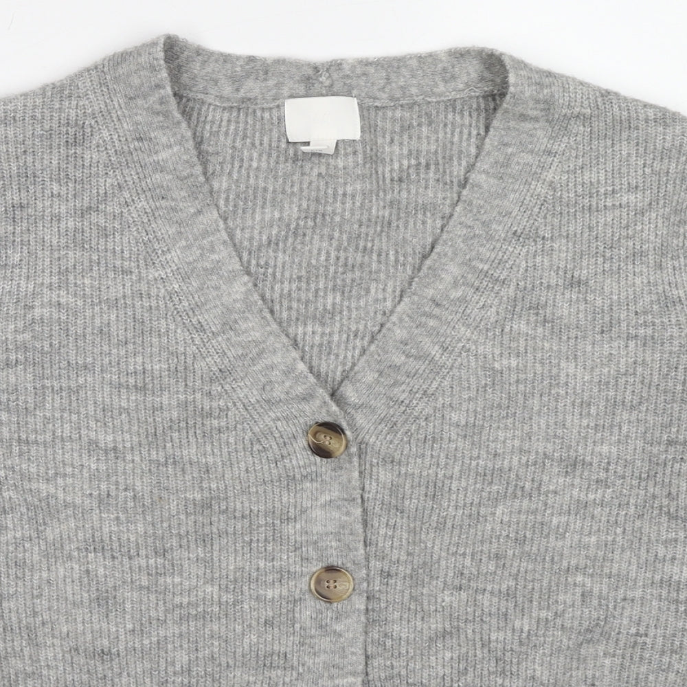H&M Womens Grey V-Neck Polyester Cardigan Jumper Size XL