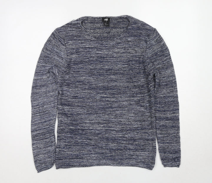 H&M Womens Blue Round Neck Cotton Pullover Jumper Size M