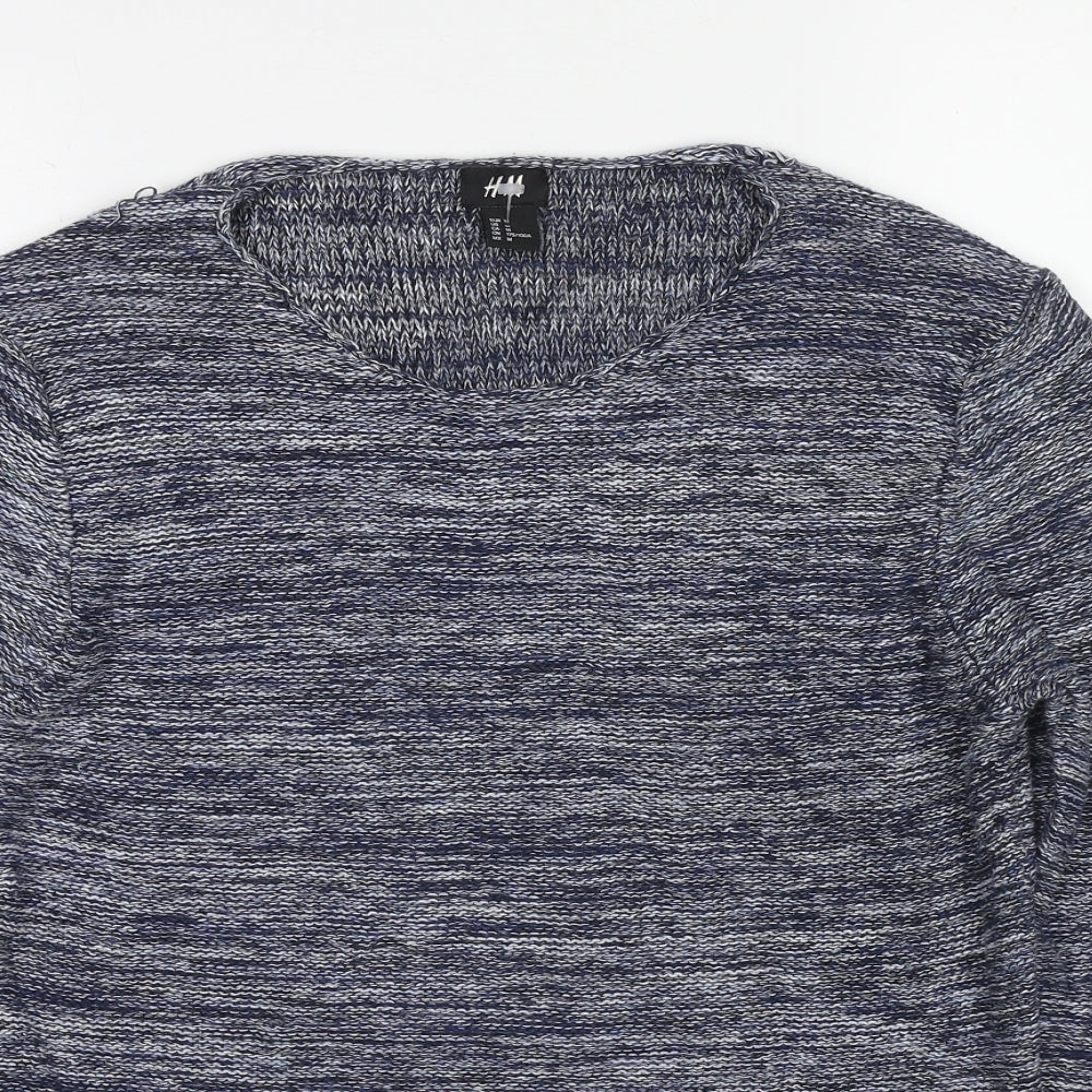 H&M Womens Blue Round Neck Cotton Pullover Jumper Size M