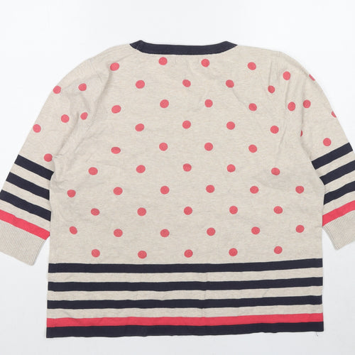 Per Una Womens Multicoloured Round Neck Geometric Cotton Pullover Jumper Size 10 - Polka Dot Bird Print