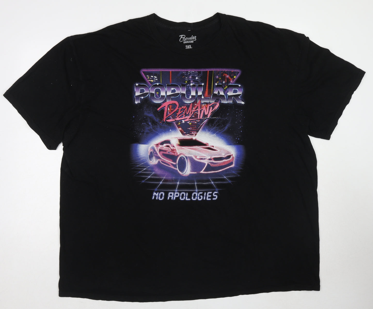 Popular Demand Mens Black Cotton T-Shirt Size 3XL Round Neck