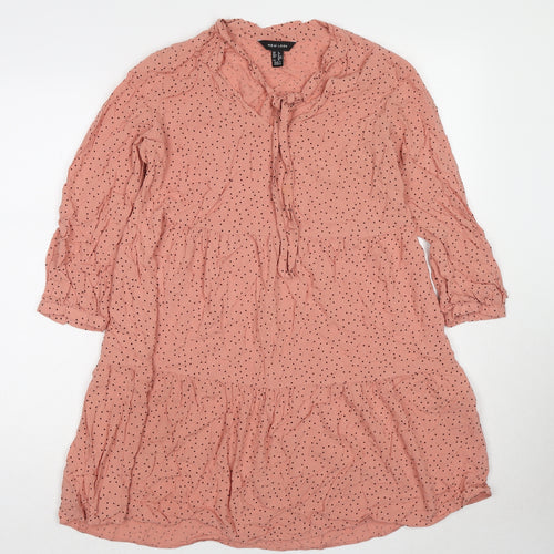 New Look Womens Orange Polka Dot Viscose Trapeze & Swing Size 8 V-Neck Button