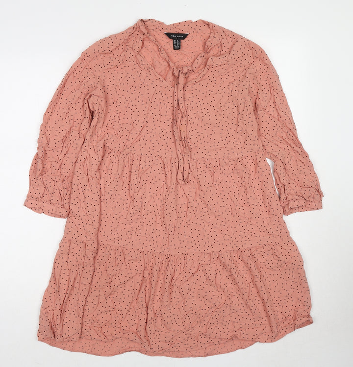 New Look Womens Orange Polka Dot Viscose Trapeze & Swing Size 8 V-Neck Button
