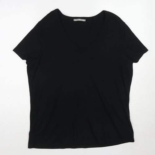 Marks and Spencer Womens Black Cotton Basic T-Shirt Size 24 V-Neck
