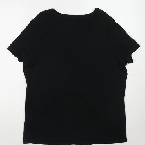 Marks and Spencer Womens Black Cotton Basic T-Shirt Size 24 V-Neck