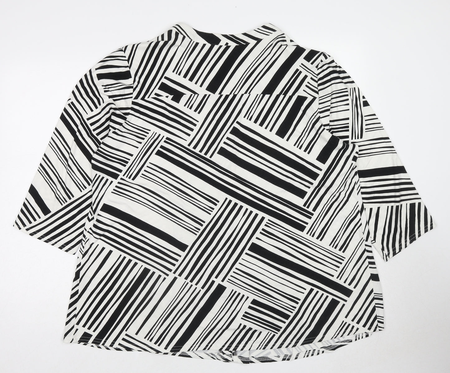 Bonmarché Womens White Geometric Viscose Basic Button-Up Size 24 V-Neck