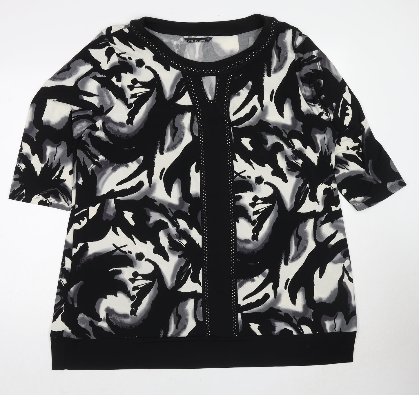 David Emanuel Womens Black Geometric Viscose Basic Blouse Size 22 Boat Neck