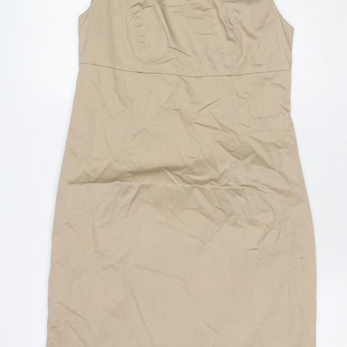 bonprix Womens Beige Cotton Shift Size 10 Square Neck Zip