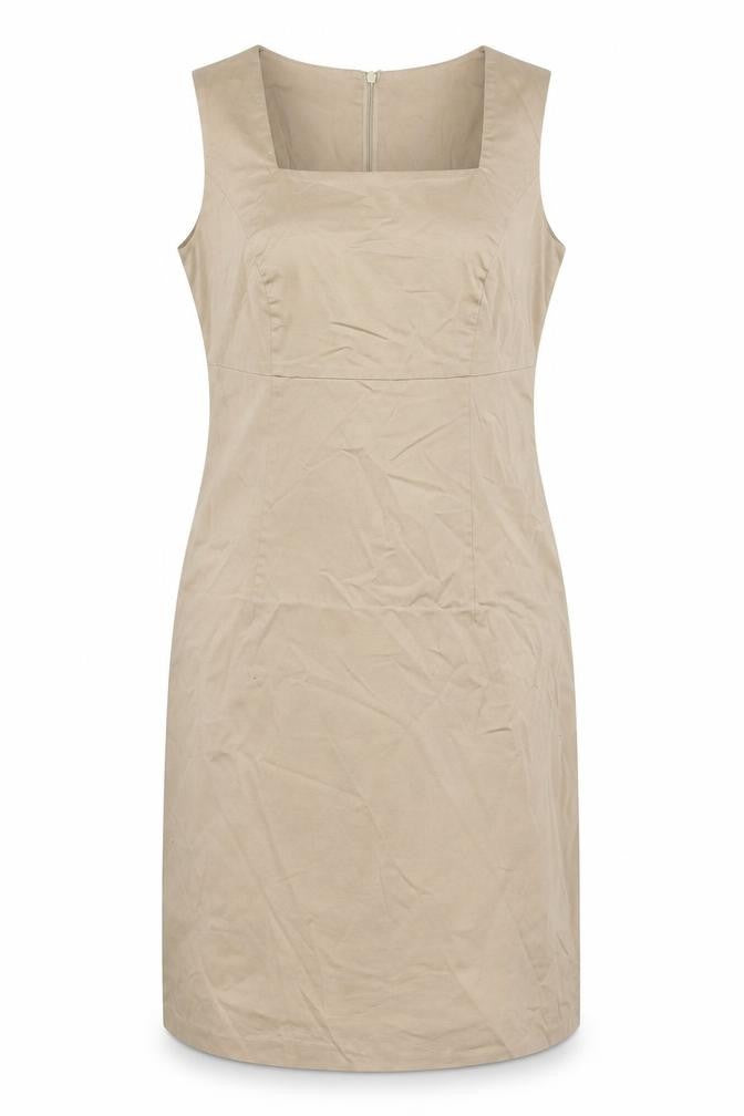 Front view of Bonprix women’s beige cotton shift, size UK 10, square neck zip