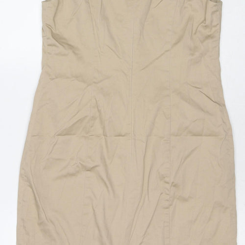 bonprix Womens Beige Cotton Shift Size 10 Square Neck Zip