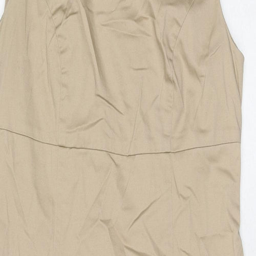 bonprix Womens Beige Cotton Shift Size 10 Square Neck Zip
