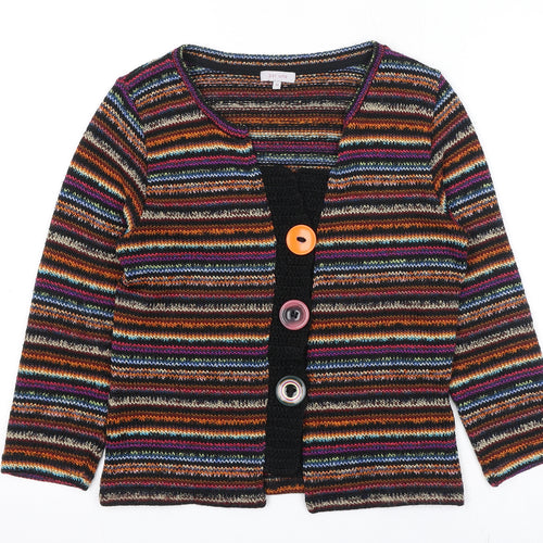 Per Una Womens Multicoloured V-Neck Striped Acrylic Cardigan Jumper Size 10