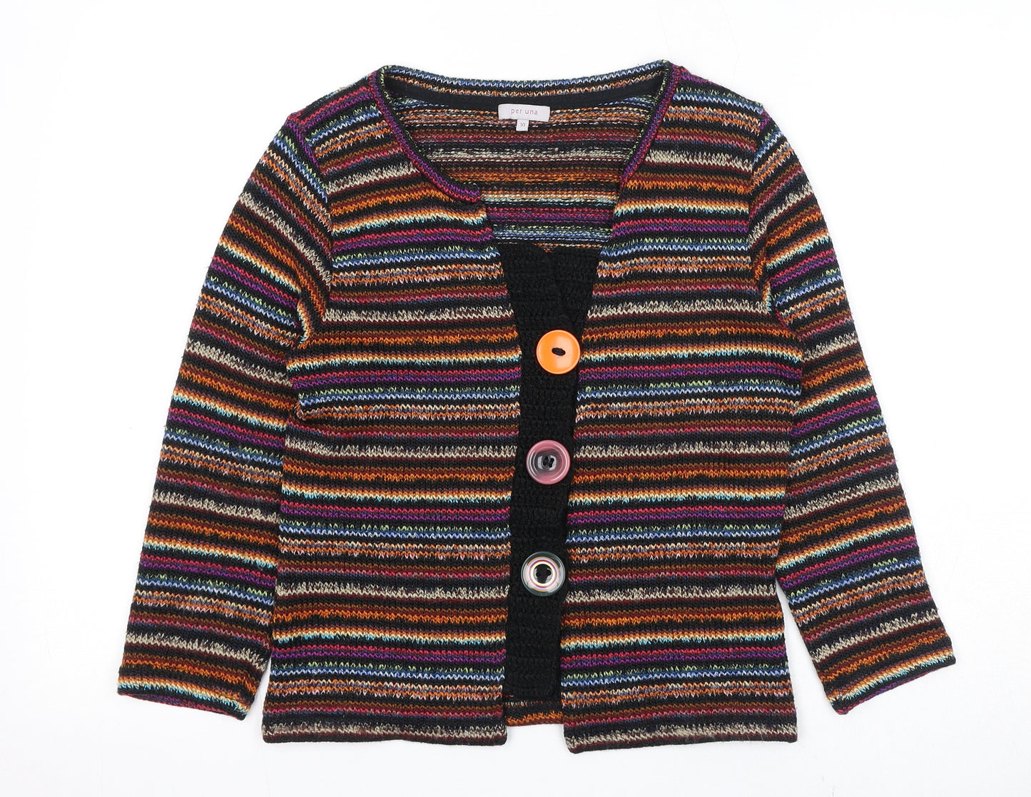 Per Una Womens Multicoloured V-Neck Striped Acrylic Cardigan Jumper Size 10