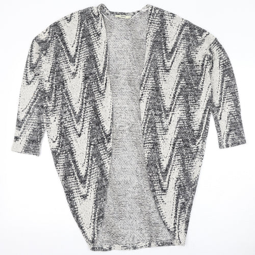 Oasis Womens Black V-Neck Geometric Polyamide Cardigan Jumper Size XS