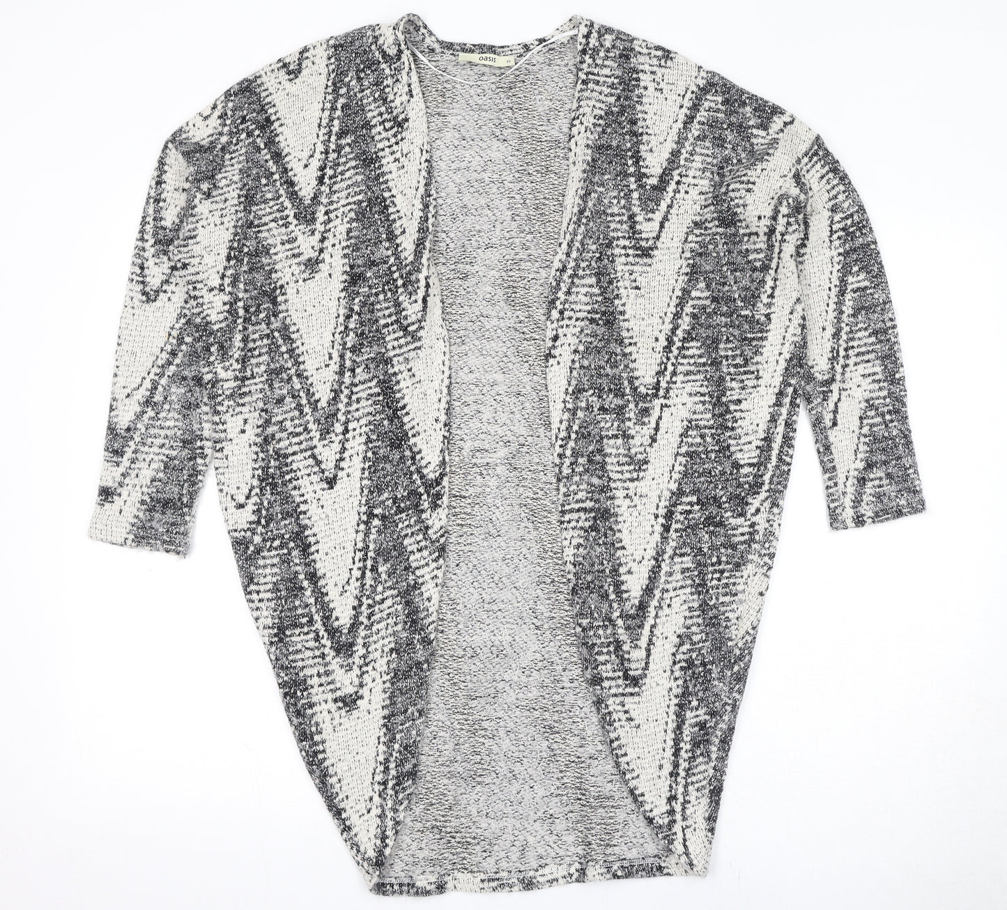 Oasis Womens Black V-Neck Geometric Polyamide Cardigan Jumper Size XS