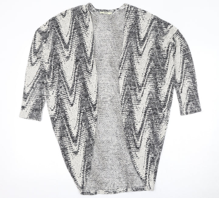 Oasis Womens Black V-Neck Geometric Polyamide Cardigan Jumper Size XS