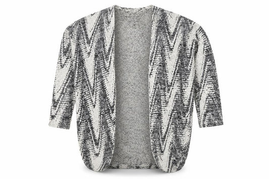 Front view of Oasis women’s black v-neck geometric polyamide cardigan jumper, size XS