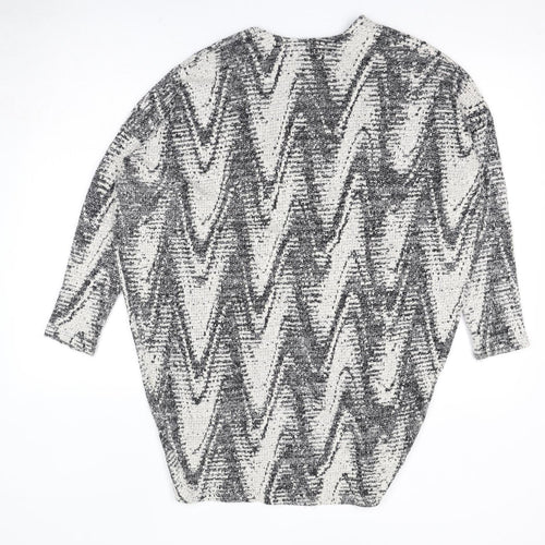 Oasis Womens Black V-Neck Geometric Polyamide Cardigan Jumper Size XS