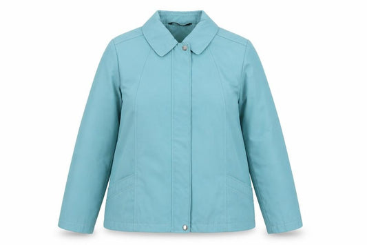 Front view of Bonmarché women’s blue jacket, size UK 10, zip