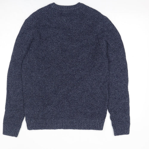 Marks and Spencer Mens Blue Round Neck Wool Pullover Jumper Size S Long Sleeve