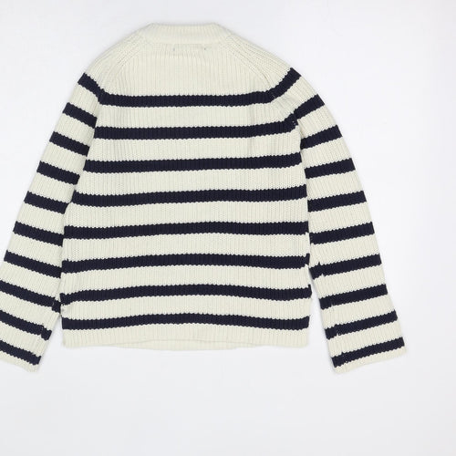 Marks and Spencer Womens Ivory Round Neck Striped Cotton Pullover Jumper Size XS