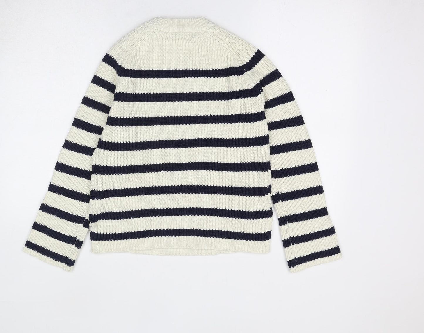 Marks and Spencer Womens Ivory Round Neck Striped Cotton Pullover Jumper Size XS