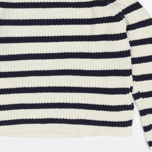 Marks and Spencer Womens Ivory Round Neck Striped Cotton Pullover Jumper Size XS