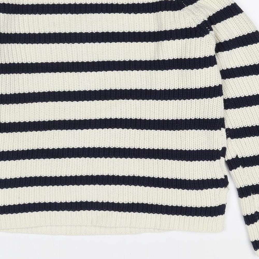 Marks and Spencer Womens Ivory Round Neck Striped Cotton Pullover Jumper Size XS