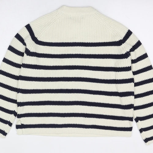 Marks and Spencer Womens Ivory Round Neck Striped Cotton Pullover Jumper Size M