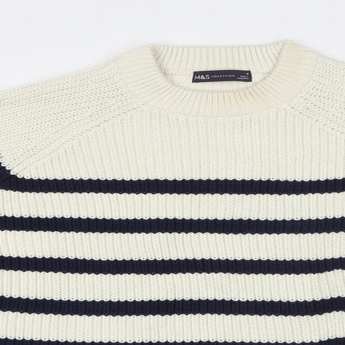 Marks and Spencer Womens Ivory Round Neck Striped Cotton Pullover Jumper Size M