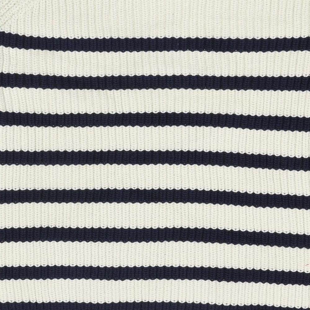 Marks and Spencer Womens Ivory Round Neck Striped Cotton Pullover Jumper Size M