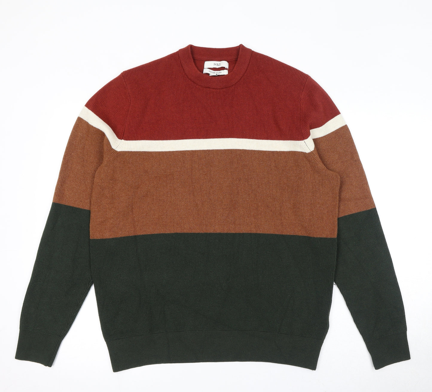 Marks and Spencer Mens Multicoloured Round Neck Striped Polyester Pullover Jumper Size L Long Sleeve
