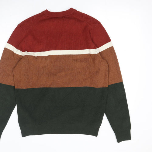 Marks and Spencer Mens Multicoloured Round Neck Striped Polyester Pullover Jumper Size L Long Sleeve
