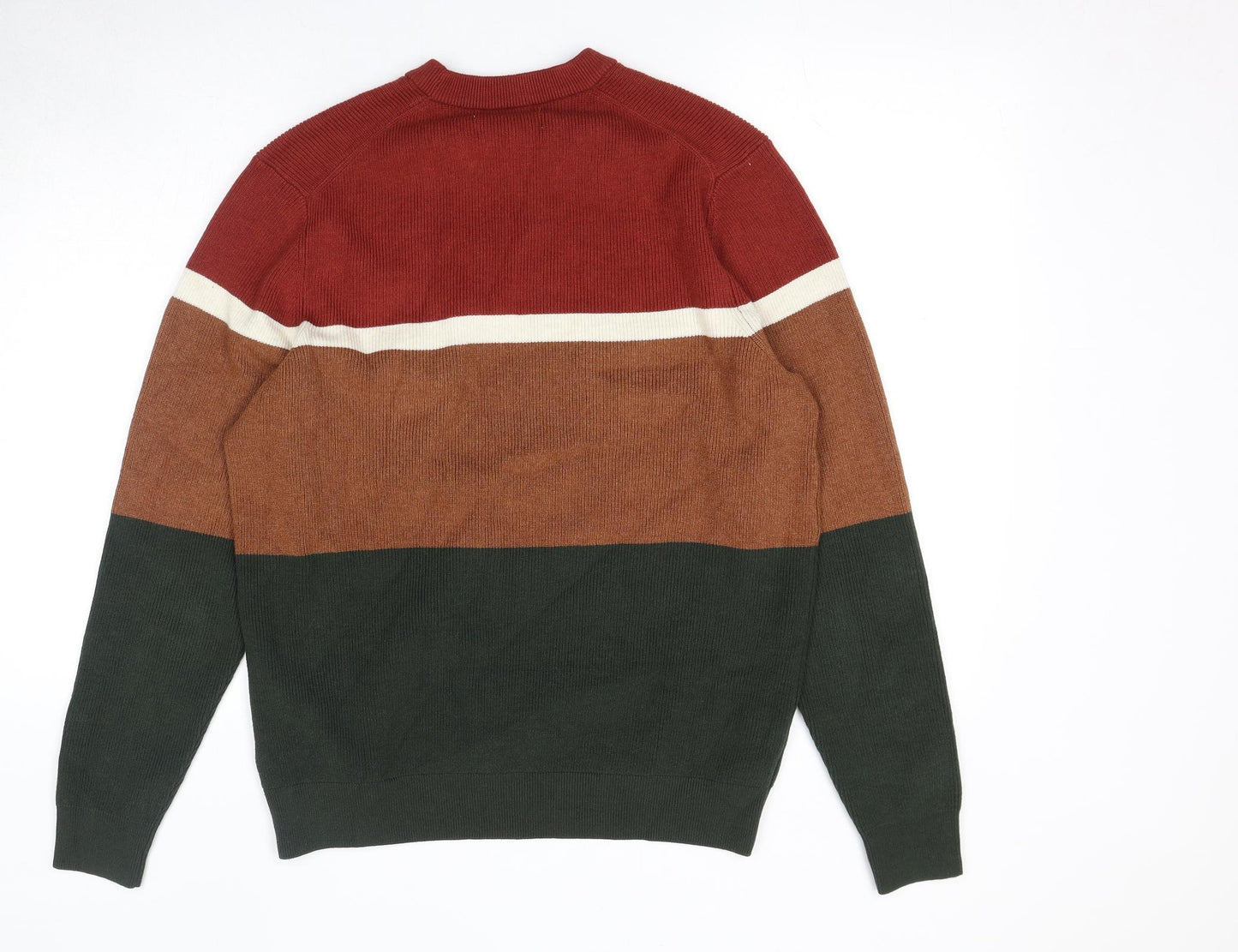 Marks and Spencer Mens Multicoloured Round Neck Striped Polyester Pullover Jumper Size L Long Sleeve