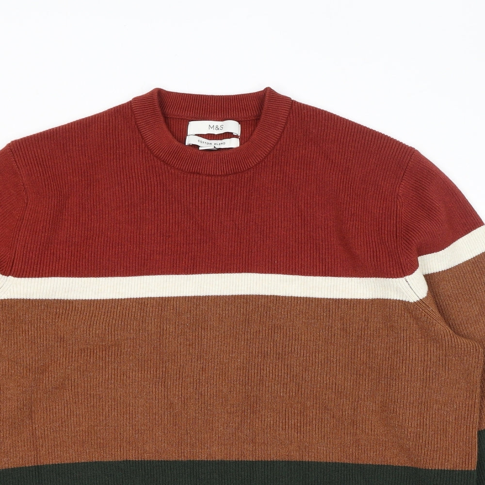 Marks and Spencer Mens Multicoloured Round Neck Striped Polyester Pullover Jumper Size L Long Sleeve
