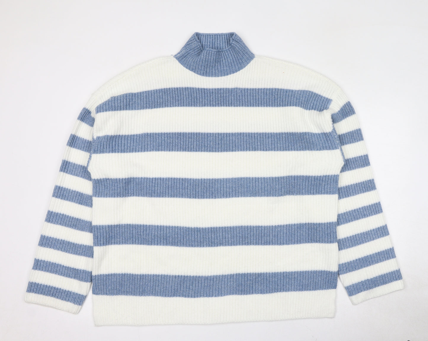 Marks and Spencer Mens Ivory High Neck Striped Polyester Pullover Jumper Size XL Long Sleeve