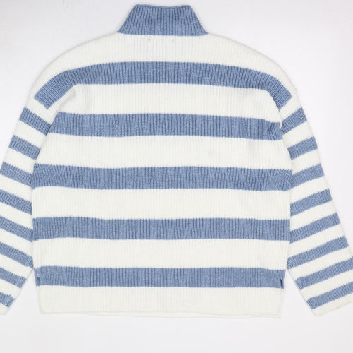 Marks and Spencer Mens Ivory High Neck Striped Polyester Pullover Jumper Size XL Long Sleeve