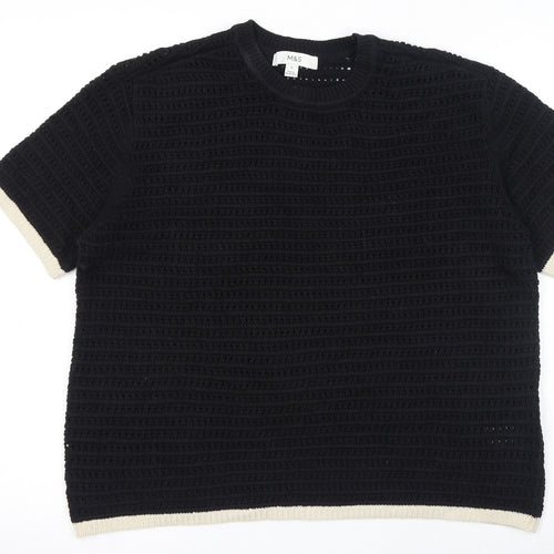 Marks and Spencer Womens Black Cotton Basic T-Shirt Size M Round Neck