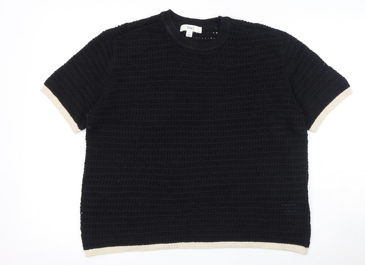 Marks and Spencer Womens Black Cotton Basic T-Shirt Size M Round Neck
