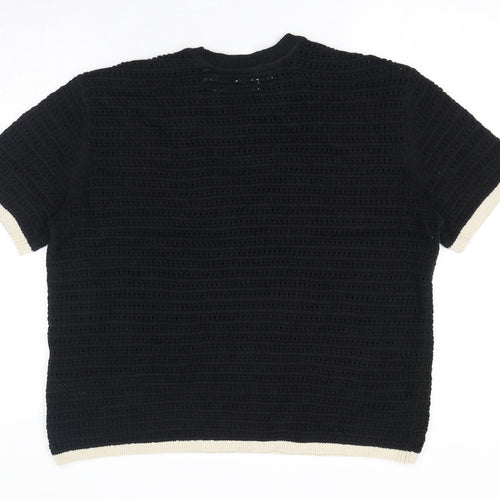 Marks and Spencer Womens Black Cotton Basic T-Shirt Size M Round Neck