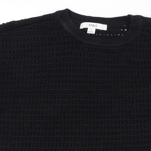 Marks and Spencer Womens Black Cotton Basic T-Shirt Size M Round Neck