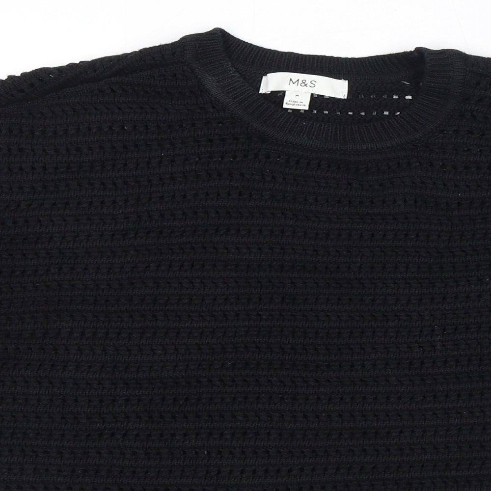 Marks and Spencer Womens Black Cotton Basic T-Shirt Size M Round Neck