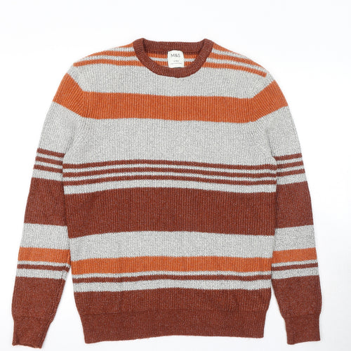 Marks and Spencer Mens Multicoloured Round Neck Striped Polyester Pullover Jumper Size S Long Sleeve