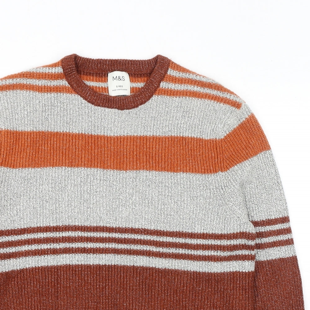 Marks and Spencer Mens Multicoloured Round Neck Striped Polyester Pullover Jumper Size S Long Sleeve