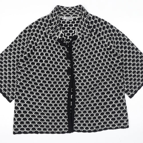 Mia Moda Womens Black Collared Geometric Acrylic Cardigan Jumper Size L