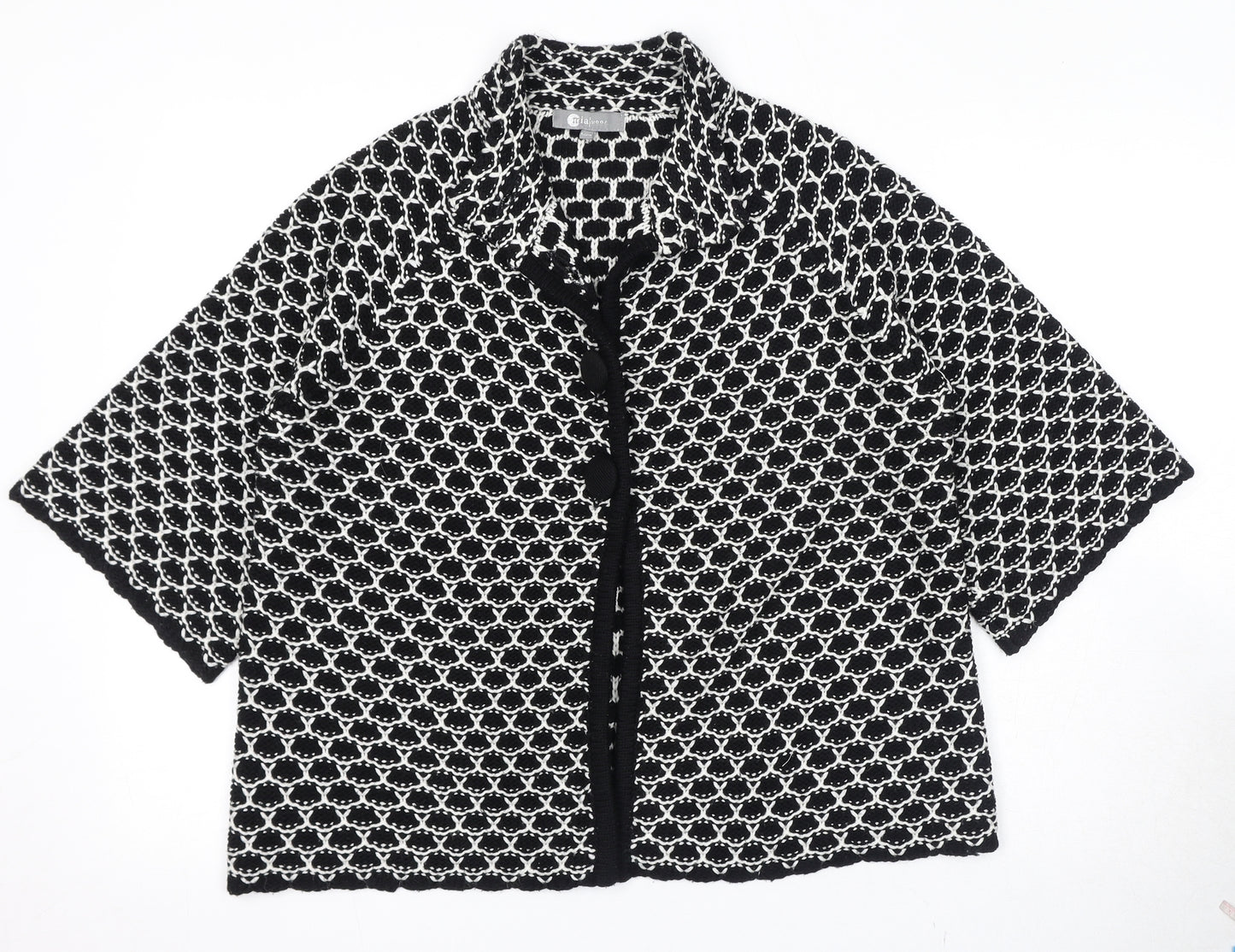 Mia Moda Womens Black Collared Geometric Acrylic Cardigan Jumper Size L