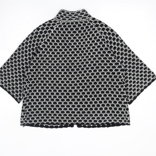 Mia Moda Womens Black Collared Geometric Acrylic Cardigan Jumper Size L