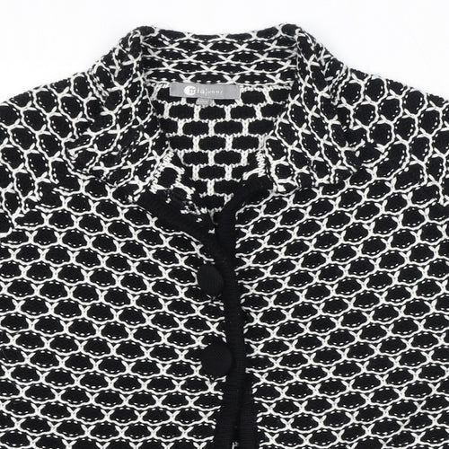 Mia Moda Womens Black Collared Geometric Acrylic Cardigan Jumper Size L