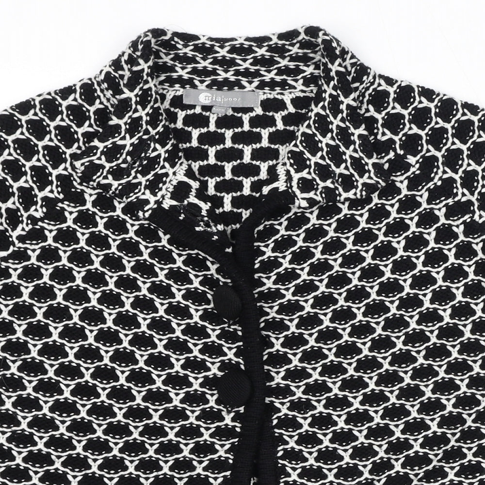 Mia Moda Womens Black Collared Geometric Acrylic Cardigan Jumper Size L