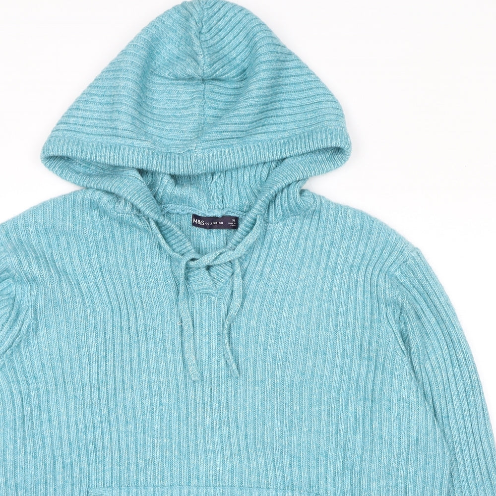 Marks and Spencer Womens Blue Round Neck Polyester Pullover Jumper Size XL